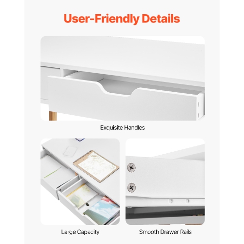 VEVOR Small Desk with Drawers, Kids Desk for Bedroom, Wooden Simple Study Table for Drawing, Reading, Writing, Rectangle MDF Furniture Study Storage