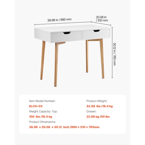 VEVOR Small Desk with Drawers, Kids Desk for Bedroom, Wooden Simple Study Table for Drawing, Reading, Writing, Rectangle MDF Furniture Study Storage