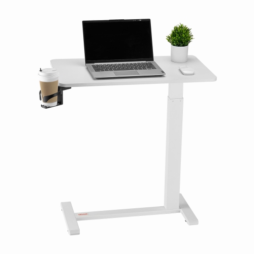 VEVOR  Overbed Table, Mobile Bed Side Table \w 4 Hidden Wheels, Height Adjustable Rolling Laptop Desk \w Cup Holder, Portable Particleboard Over Bed