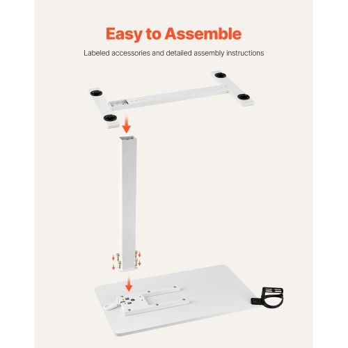 VEVOR Overbed Table, Mobile Bed Side Table with 4 Hidden Wheels, Height Adjustable Rolling Laptop Desk with Cup Holder, Portable Particleboard Over