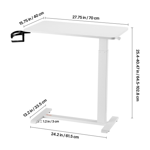 VEVOR Overbed Table, Mobile Bed Side Table with 4 Hidden Wheels, Height Adjustable Rolling Laptop Desk with Cup Holder, Portable Particleboard Over