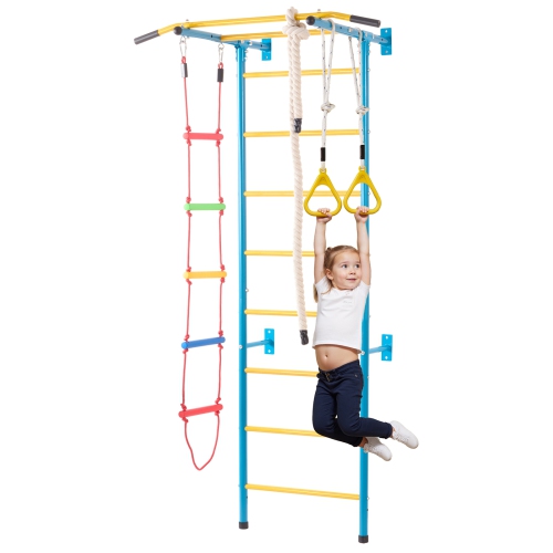 VEVOR  5-In-1 Indoor Jungle Gym for Toddlers, Climbing Playset w Carbon Steel Swedish Ladder, Wall Ladder, Pull-Up Bar, Rope Ladder, And Gymnastic