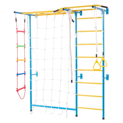 VEVOR  7-In-1 Indoor Jungle Gym for Toddlers, Climbing Playset w Carbon Steel Swedish Ladder, Wall Ladder, Pull-Up Bar, Rope Ladder, And Gymnastic