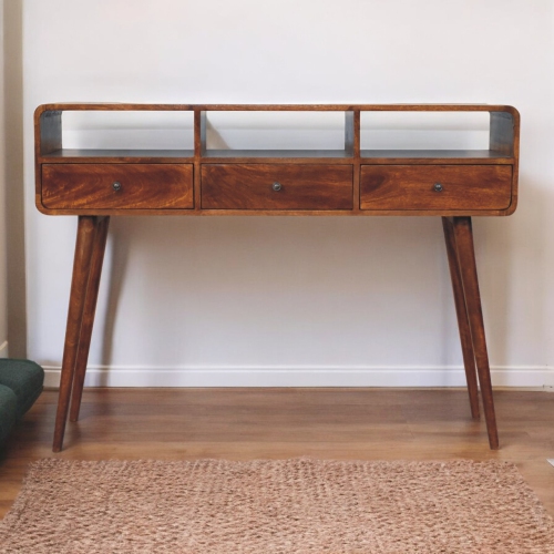 Artisan Furniture – Console en bois massif à triple courbure marron