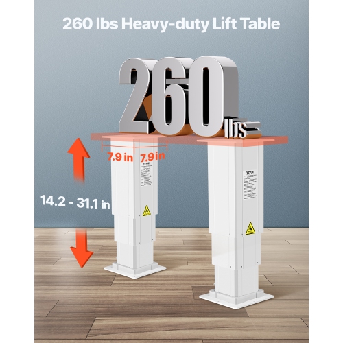 VEVOR 260 lbs Electric Lifting Column System, Lift Table, 14.2-31.1 in Height Range, Three-stage Adjustable Desk Column, Telescopic Table Leg, Comes