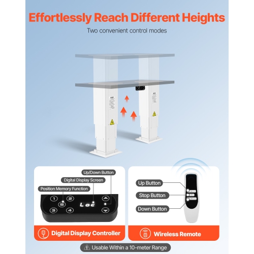 VEVOR 260 lbs Electric Lifting Column System, Lift Table, 14.2-31.1 in Height Range, Three-stage Adjustable Desk Column, Telescopic Table Leg, Comes