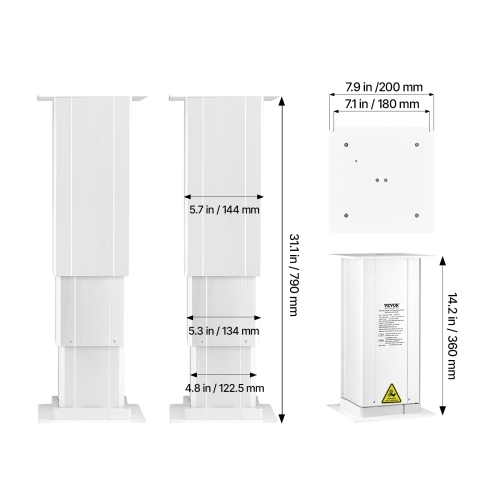VEVOR 260 lbs Electric Lifting Column System, Lift Table, 14.2-31.1 in Height Range, Three-stage Adjustable Desk Column, Telescopic Table Leg, Comes