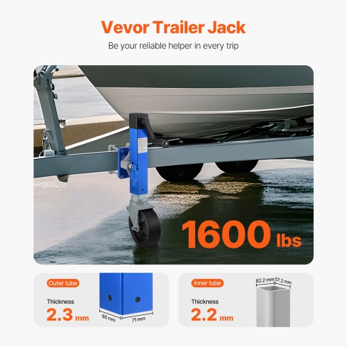 VEVOR 1600 lbs Trailer Jack with Wheel,Heavy Duty Swivel Boat Trailer Jack PP Single Wheel, 10" Lift, Bolt-on Trailer Tongue Jack with Ergonomic