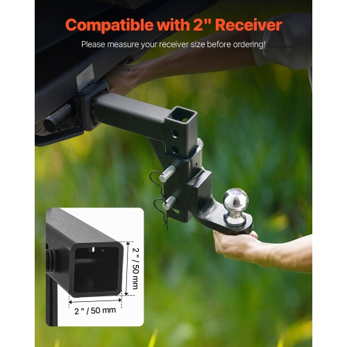 VEVOR Adjustable Trailer Hitch, Fit 2-Inch Receiver, Trailer Hitch Ball Mount with 2-Inch Ball & Pin, 7500 lbs Capacity Ball Hitch,9-Inch Drop, Tow