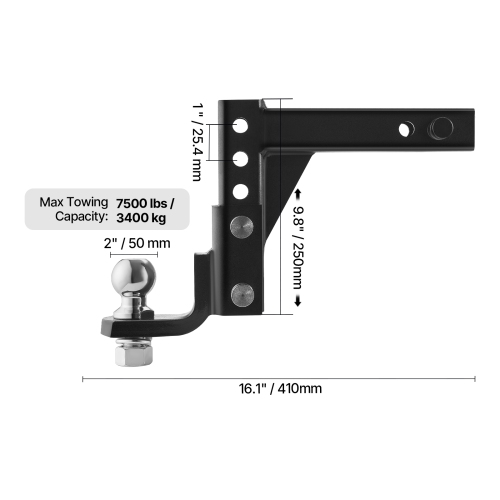 VEVOR Adjustable Trailer Hitch, Fit 2-Inch Receiver, Trailer Hitch Ball Mount with 2-Inch Ball & Pin, 7500 lbs Capacity Ball Hitch,9-Inch Drop, Tow