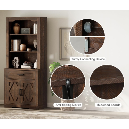 WAMPAT 73.3" Tall Kitchen Pantry Cabinet, Modern Farmhouse Wooden Buffet Cabinet with Drawers, Doors & Adjustable Shelves for Dining Room & Living