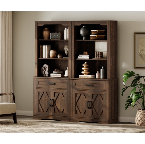 WAMPAT 73.3" Tall Kitchen Pantry Cabinet, Modern Farmhouse Wooden Buffet Cabinet with Drawers, Doors & Adjustable Shelves for Dining Room & Living