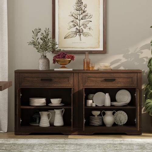 WAMPAT 73.3" Tall Kitchen Pantry Cabinet, Modern Farmhouse Wooden Buffet Cabinet with Drawers, Doors & Adjustable Shelves for Dining Room & Living