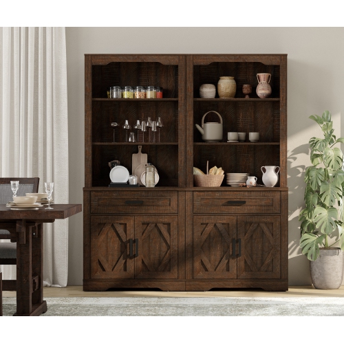 WAMPAT 73.3" Tall Kitchen Pantry Cabinet, Modern Farmhouse Wooden Buffet Cabinet with Drawers, Doors & Adjustable Shelves for Dining Room & Living