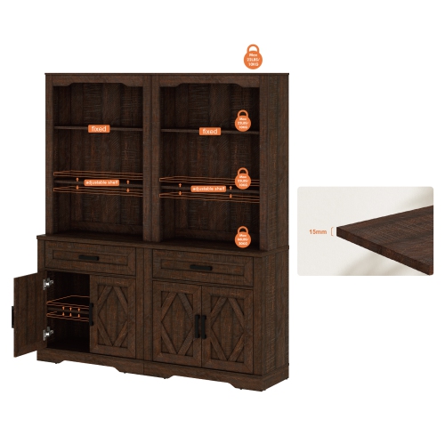 WAMPAT 5-Tier Bookcase with Doors&Drawers, 73.3-Inch Tall Farmhouse Library Bookshelf with 3 Open Storage Shelves for Bedroom, Living Room & Home