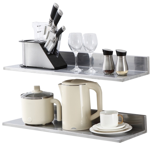 VEVOR  8.6"x30" Stainless Steel Shelf, Wall Mounted Floating Shelving w Backsplash, 44 Lbs Load Capacity Commercial Shelves, Heavy Duty Storage Rack