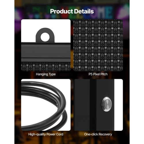 VEVOR 27x14 in Programmable LED Sign, P5 Full Color Flexible Digital Scrolling Panel, DIY Custom Text Pattern GIF Display, Bluetooth APP Control