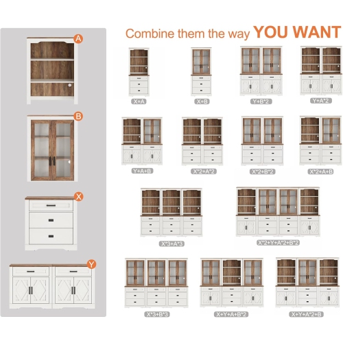 WAMPAT 73.3" Tall Kitchen Pantry Cabinet, Modern Farmhouse Wooden Storage Cabinet with Drawers, Glass Doors & Adjustable Shelves for Dining Room &
