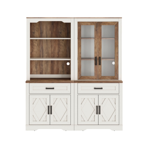 WAMPAT  73.3" Tall Kitchen Pantry Cabinet, Modern Farmhouse Wooden Storage Cabinet w Drawers, Doors & Adjustable Shelves for Dining Room & Living