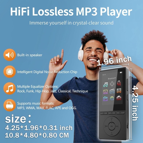 32GB MP3 Player with Bluetooth,Music Player with HiFi Sound for Sports,2.4" Screen MP3 Player Built in HD Speaker Voice Recorder FM Radio