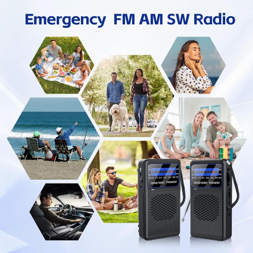 Radio AM FM SW 3 bandes de poche, radio portative à ondes courtes à batterie, radio à pince arrière avec prise pour écouteurs 3,5&nbsp;mm, radio