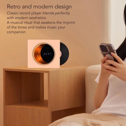 Retro Vinyl Record Bluetooth Speaker with Clock - Retro Design, Bluetooth 5.3, Long Battery Life, Stereo Bass, 3 Playback Modes - Perfect Home Decor
