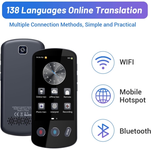 Appareil de traduction en ligne en 138 langues et 18 langues hors ligne, traducteur vocal IA, traducteur bidirectionnel portatif pour étude