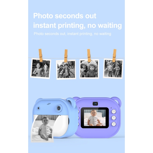 New children's Polaroid, printing camera, HD dual-lens photo and video toy, 4MP HD 1080P - purple without memory card +32G