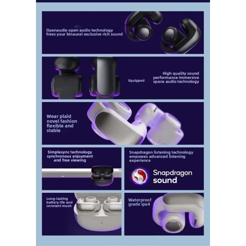 Bluetooth headset, air conduction non-in-ear Ultra open sports headset, suitable for Apple Hyperspatial Audio - Black v12 [Spatial Audio + Open]