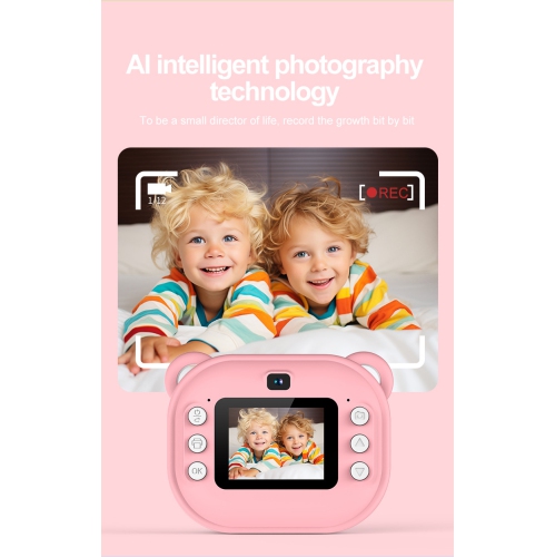 Nouveau Polaroid pour enfants, appareil photo d'impression, jouet photo et vidéo HD à deux objectifs, 4&nbsp;Mpx HD 1080P - rose sans carte mémoire