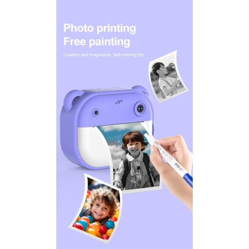 Nouveau Polaroid pour enfants, appareil photo d'impression, jouet photo et vidéo HD à deux objectifs, 4&nbsp;Mpx HD 1080P - rose sans carte mémoire
