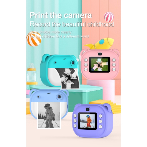 Nouveau Polaroid pour enfants, appareil photo d'impression, jouet photo et vidéo HD à deux objectifs, 4&nbsp;Mpx HD 1080P - rose sans carte mémoire