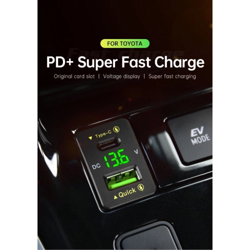 22,5&nbsp;W – Chargeur USB super rapide, adapté pour Toyota 30&nbsp;W téléphone portable modifié de type C, accessoire de chargement QC avec