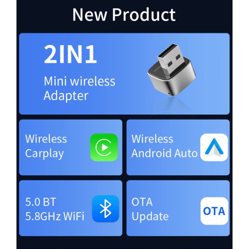 Boîte CarPlay sans fil Apple Android Smart Car Interconnection box adaptateur voiture, adapté aux voitures avec fil CarPlay/Android auto - 2 IN