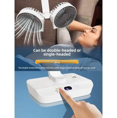 New small summer portable mini rechargeable USB double head desktop electric fan 360 degrees without dead angle - double head shaking head