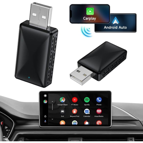 Adaptateur CarPlay sans fil 2 en 1 et adaptateur sans fil Android Auto pour compatibilité USB A/USB C CarPlay avec fil d'origine, connexion rapide