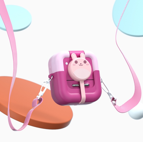 Cartoon Mini Flip Lens Print Children's Camera, Polaroid Student Digital HD Camera, 2.4 Inch IPS HD Screen, Suitable for Girls and Boys - Pink Bunny