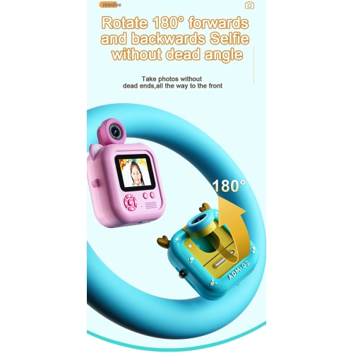 Cartoon Mini Flip Lens Print Children's Camera, Polaroid Student Digital HD Camera, 2.4 Inch IPS HD Screen, Suitable for Girls and Boys - Pink Bunny