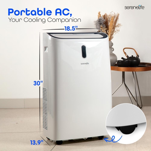 SereneLife Portable AC 12000 BTU, 3-in-1 Cooling, Dehumidifier And Fan Modes, Compact Standing Air Conditioner, Energy Efficient 380 Sq. Ft. Climate