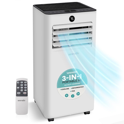 SereneLife 8,000 BTU Portable Air Conditioner, Small AC Unit with Dehumidifier and Fan, Mini AC Unit with 350 Sq. Ft. Coverage, Timer Settings Up to