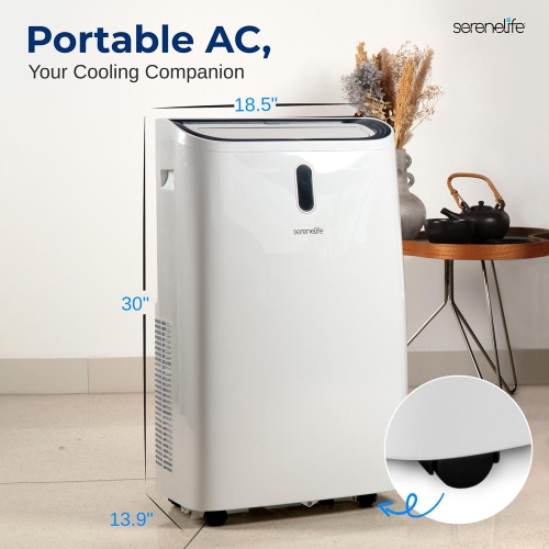 SereneLife Portable AC 14000 BTU, 3-in-1 Cooling, Dehumidifier And Fan Modes, Compact Standing Air Conditioner, Energy Efficient 400 Sq. Ft. Climate