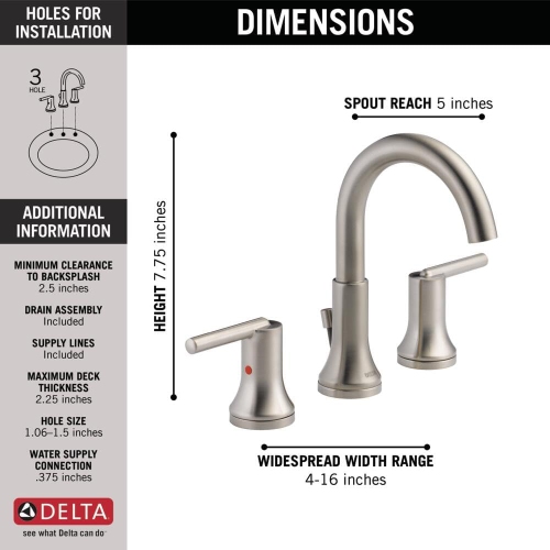 Delta Faucet Trinsic Widespread Bathroom Faucet Brushed Nickel, Bathroom Faucet 3 Hole, Diamond Seal Technology