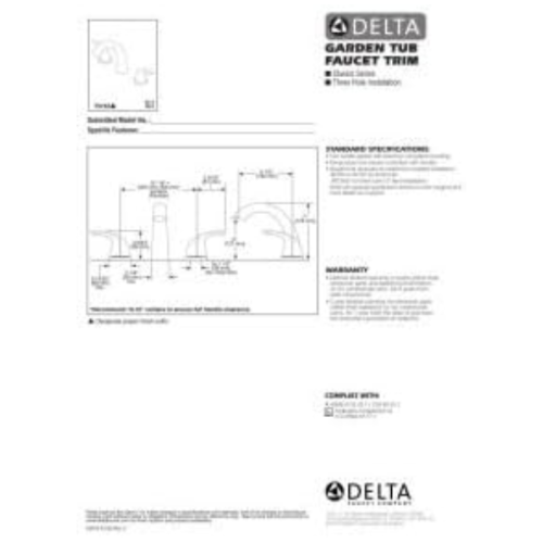 Delta Faucet T5722 Classic, Roman Tub Trim, Chrome