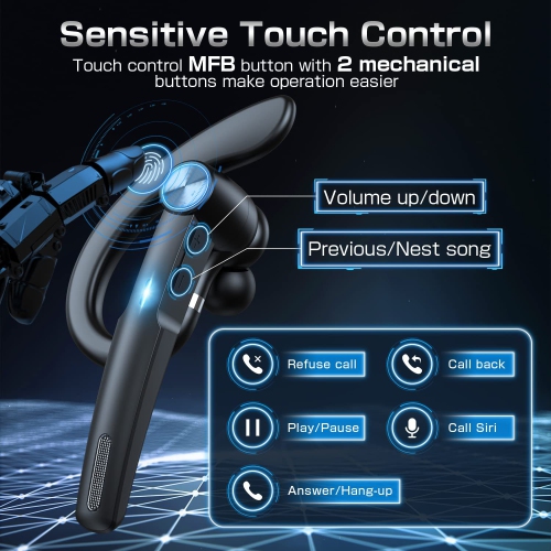 Bluetooth headset, lightweight hands-free headset with microphone, single-ear conduction headset, business office telephone headset