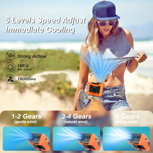 New ultra-long battery life waist-mounted fan Portable waist-mounted cooling neck-mounted fan with 10000mAh battery High-power long-life outdoor