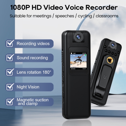 New HD audio recorder with screen and back clip, outdoor camera, rotating lens, audio conference recorder, HD video recorder, MC85-32GB