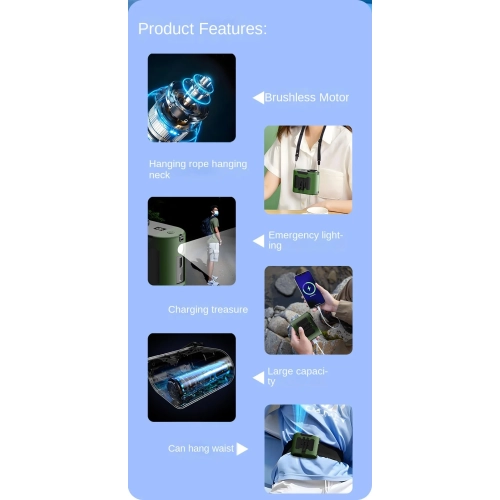 New ultra-long battery life waist-mounted fan Portable waist-mounted cooling neck-mounted fan with 10000mAh battery High-power outdoor camping