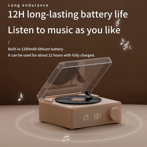 New X11 Retro Atomic Vinyl Record Bluetooth 5.0 Speaker Audio Alarm Clock Speaker - Insertable TF Card, Mini Retro Vinyl Record Player Bluetooth