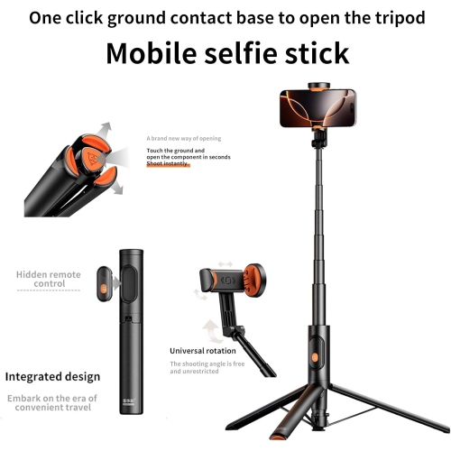 Diudiu Stick Support de voyage télescopique invisible pour égoportraits, noir et s'ouvre au sol ★Stockage dissimulé intégré ★Télécommande Bluetooth