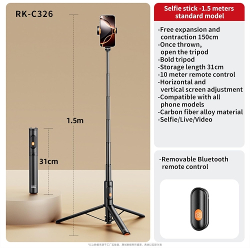 Diudiu Stick Support de voyage télescopique invisible pour égoportraits, noir et s'ouvre au sol ★Stockage dissimulé intégré ★Télécommande Bluetooth